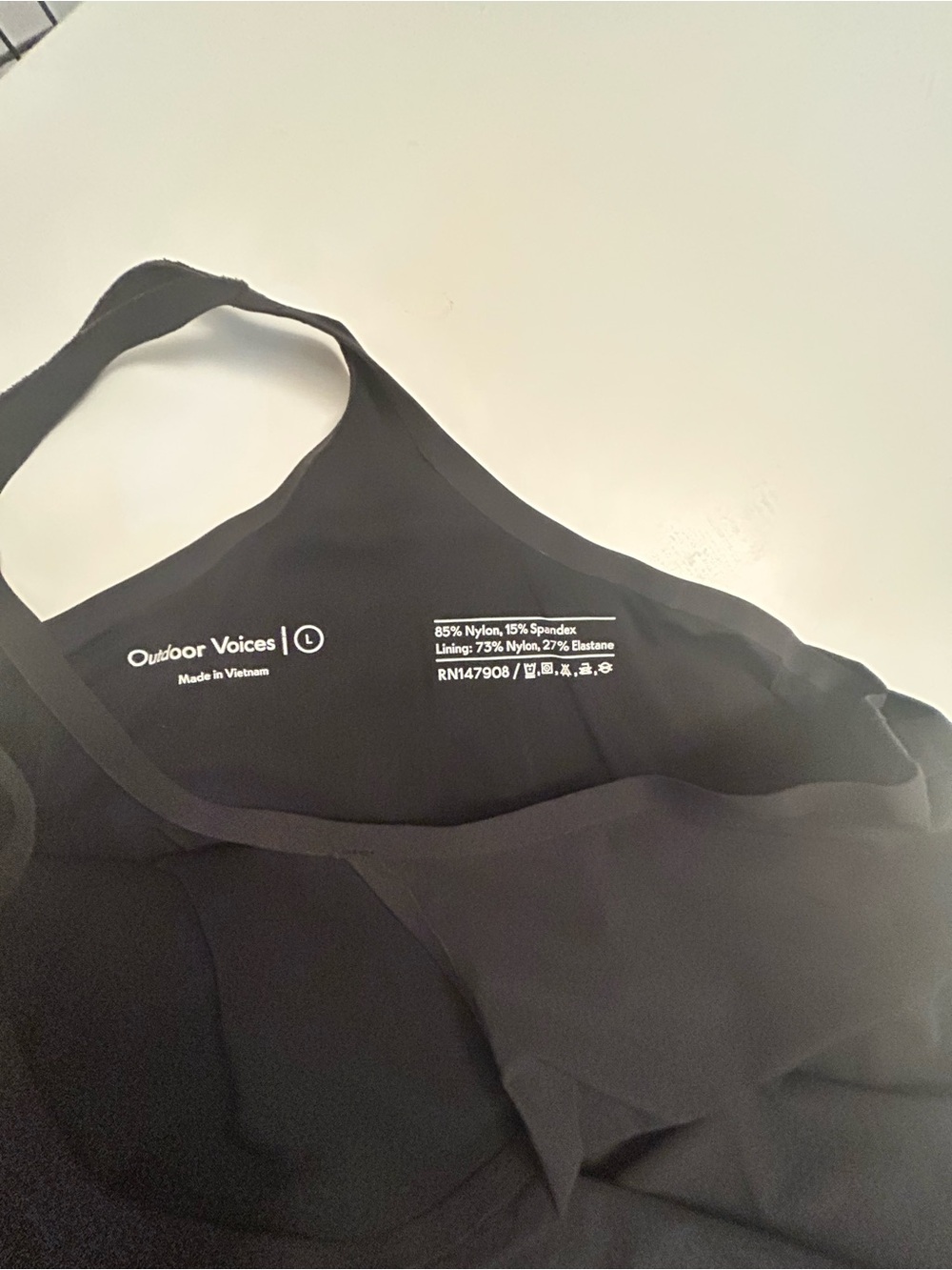 Outdoor Voices Black One-Shoulder Slip Dress